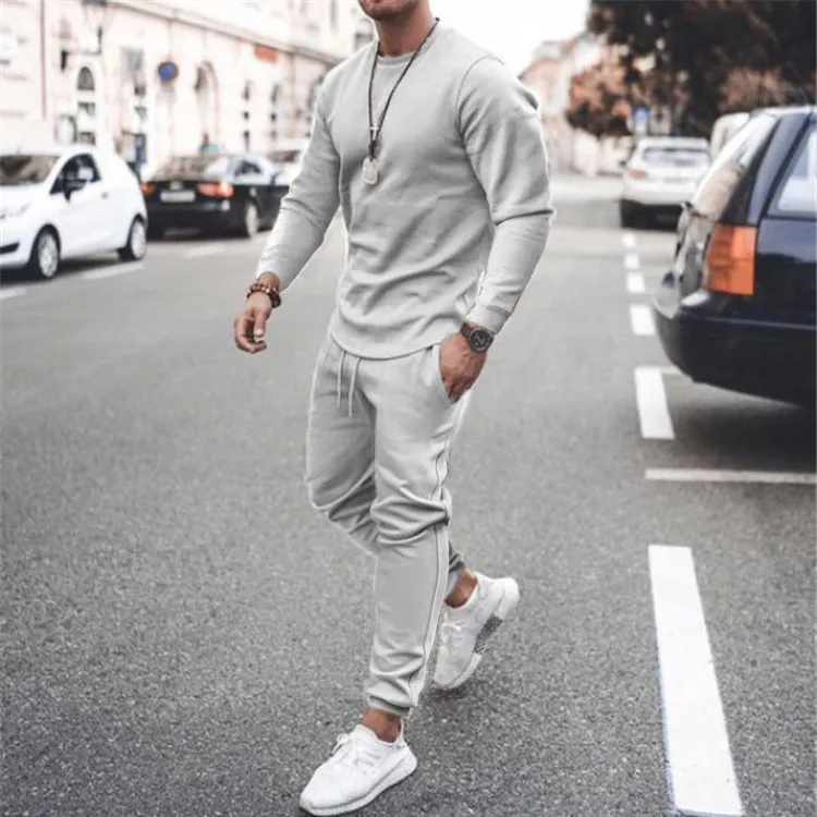 Men's Full Size Round Neck Long Sleeve Top and Pants Set Plus Size, image 5