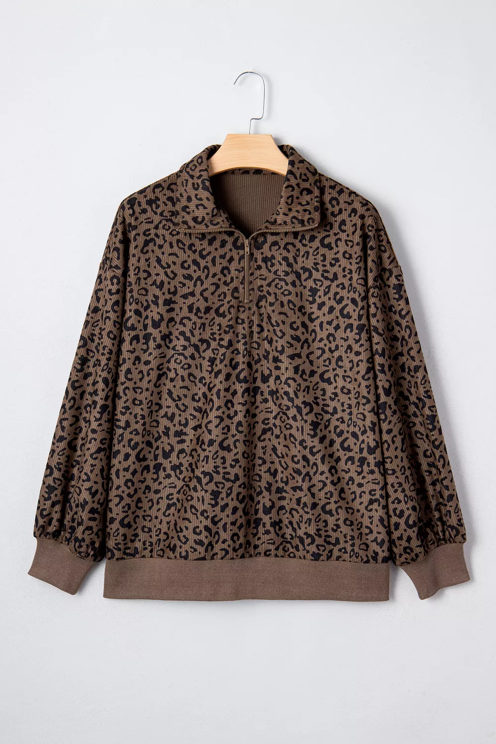 Leopard Print Quarter Zip Corduroy Sweatshirt, image 3