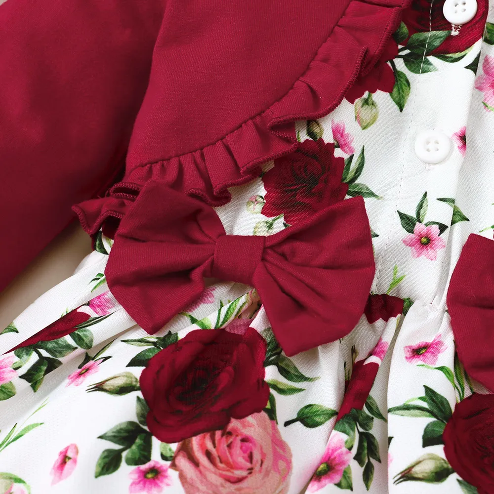 Frill Floral Round Neck Flounce Sleeve Dress, image 4
