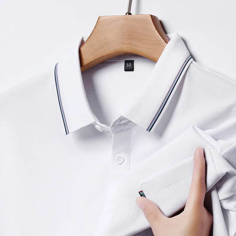 Men's Plus Size Classic Business Casual Striped Collar Polo Shirt, image 15