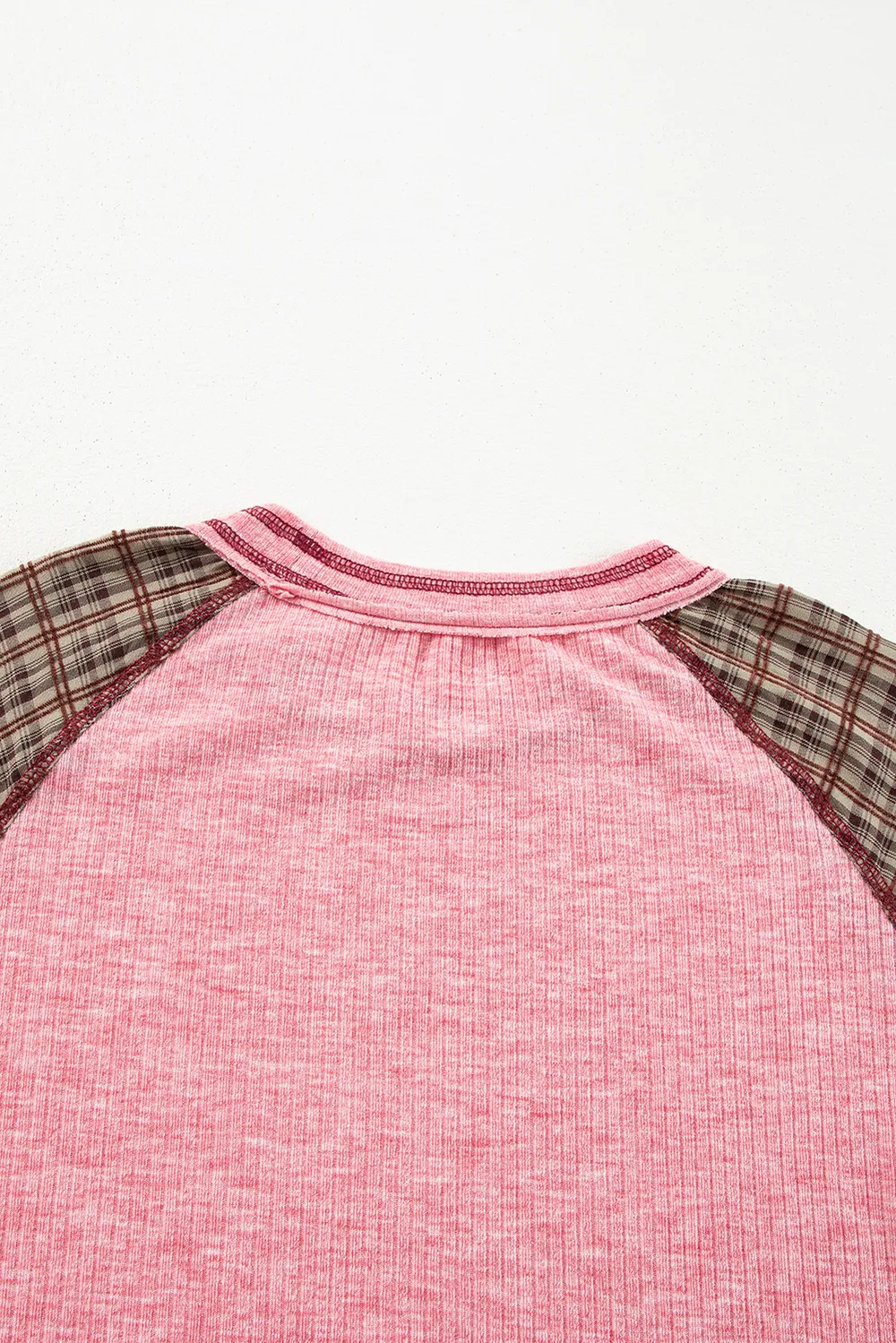 Plaid Floral Patchwork Round Neck Long Sleeve Top, image 5