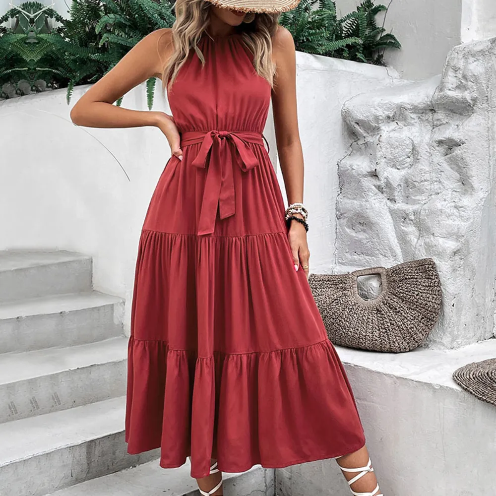 Tie Belt Tiered Midi Dress, image 3