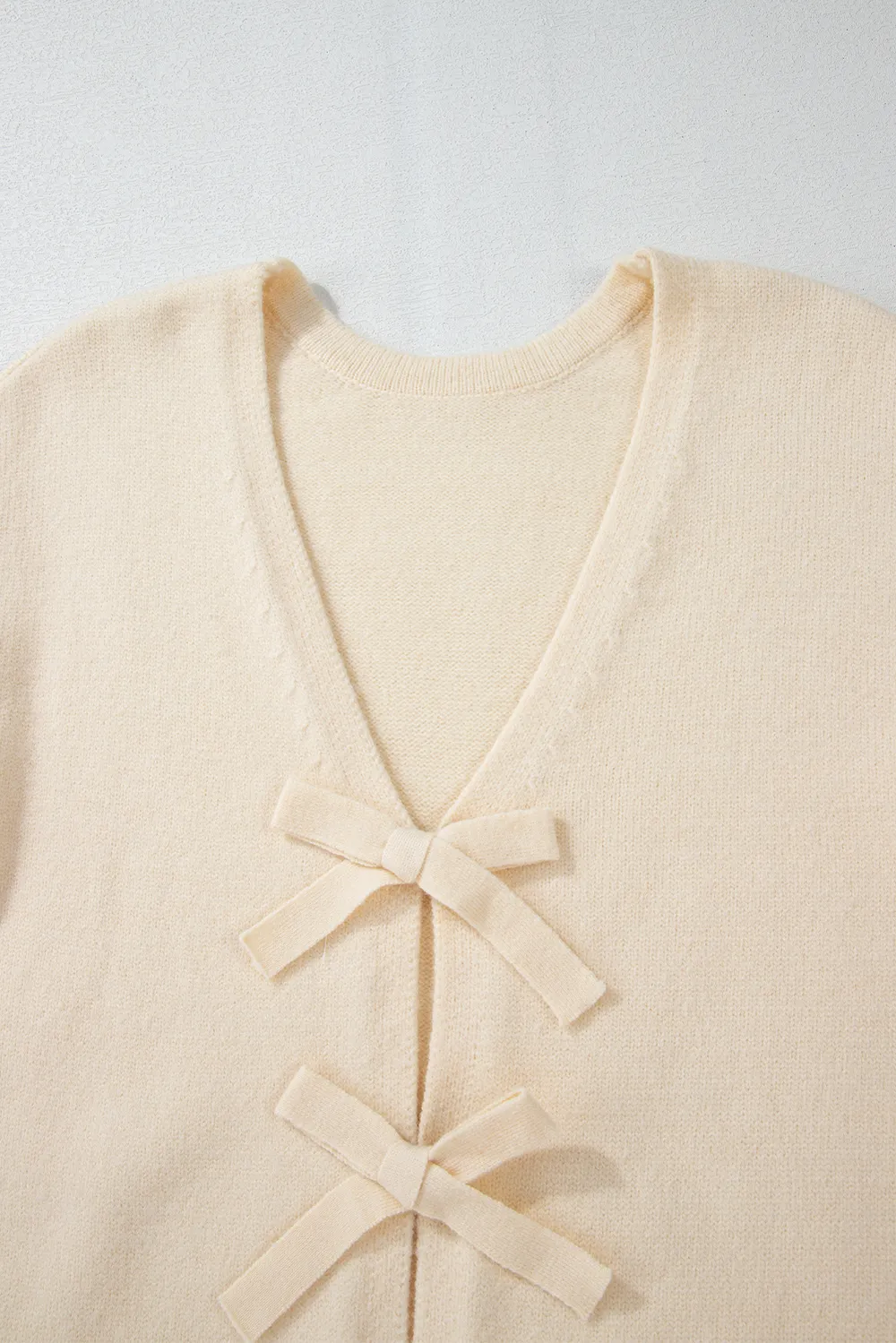 Bowknot Front V Neck Long Sleeve Sweater, image 4