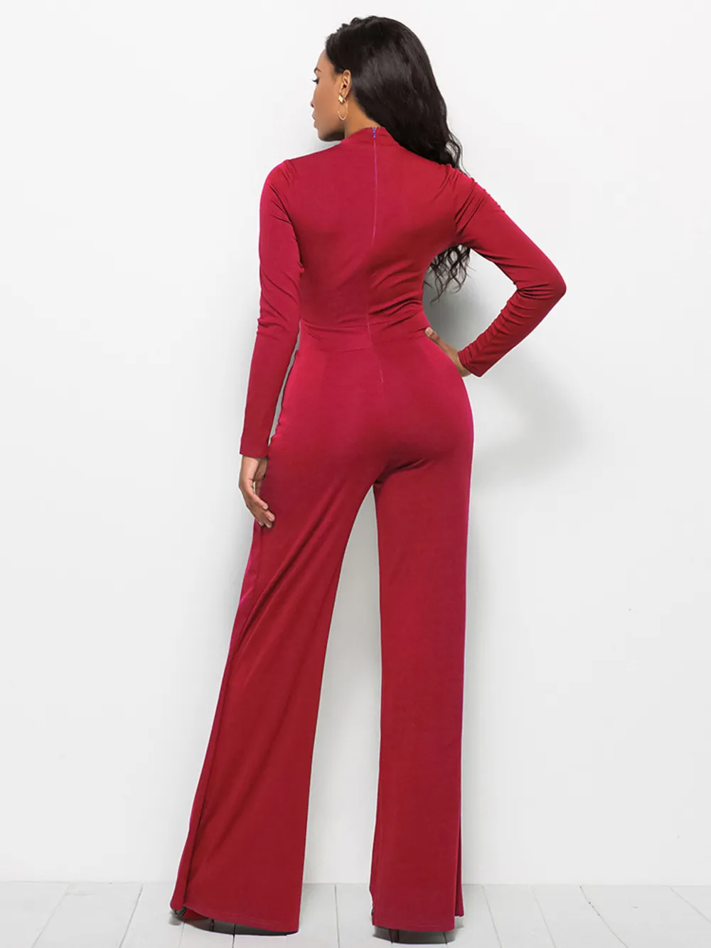 Long Sleeve Mock Neck Wide Leg Jumpsuit, image 8