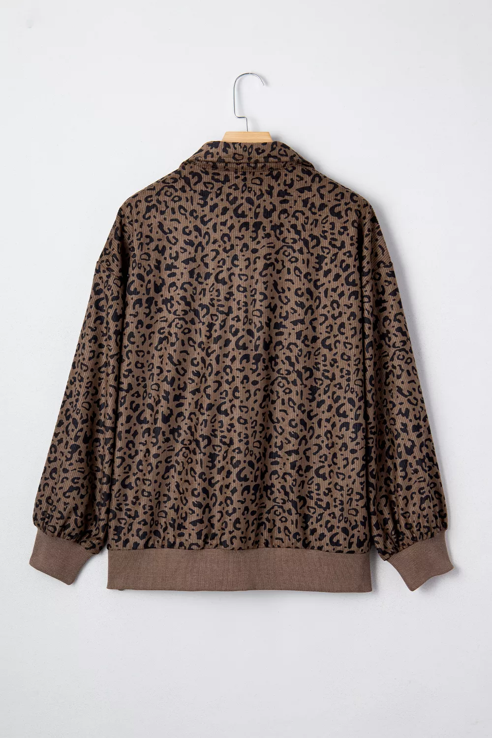 Leopard Print Quarter Zip Corduroy Sweatshirt, image 4