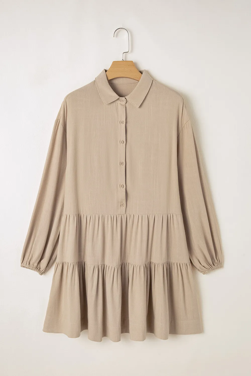 Tiered Collared Neck Balloon Sleeve Shirt Dress, image 4