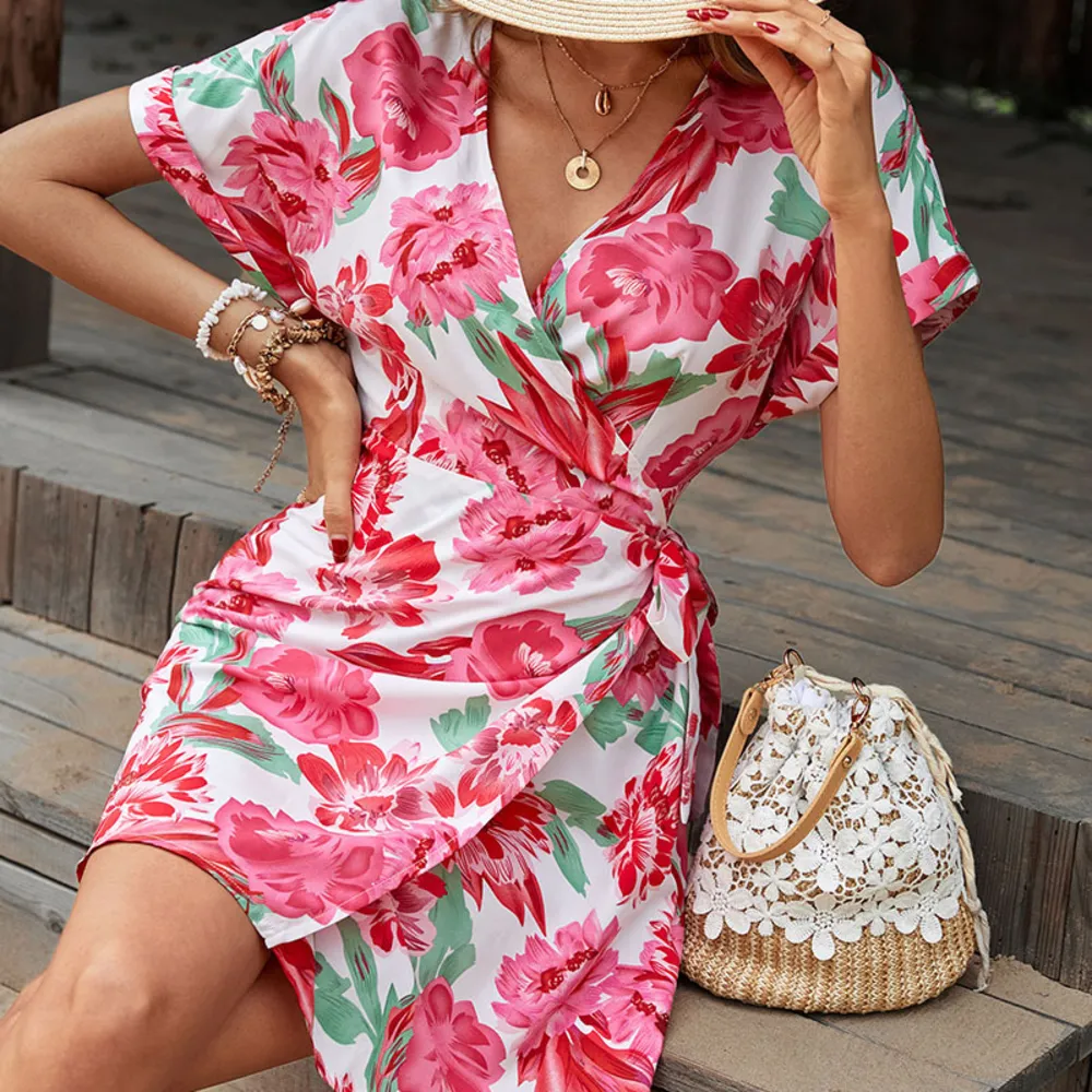 Floral Tied Short Sleeve Mini Dress, image 6