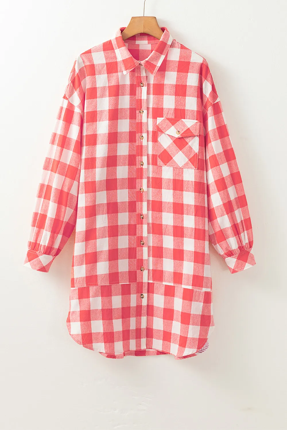 Plaid Collared Neck Long Sleeve Shirt Dress, image 5