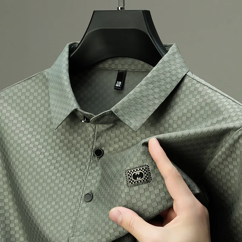 Men's Plus Size Diamond Pattern Short Sleeve Polo Shirt, image 15
