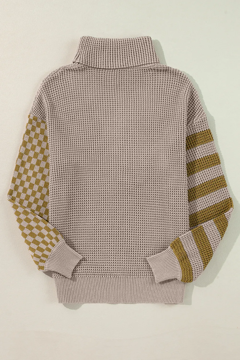 Striped & Checkered Turtleneck Dropped Shoulder Sweater, image 16