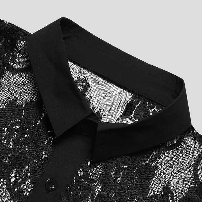 Men's Lace Button Down Long Sleeve Shirt, image 2