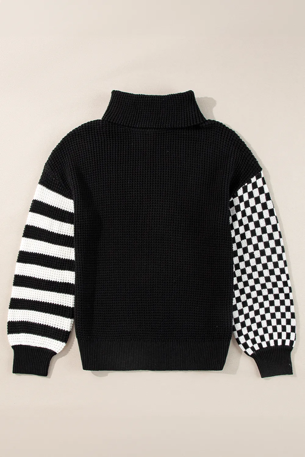 Striped & Checkered Turtleneck Dropped Shoulder Sweater, image 7