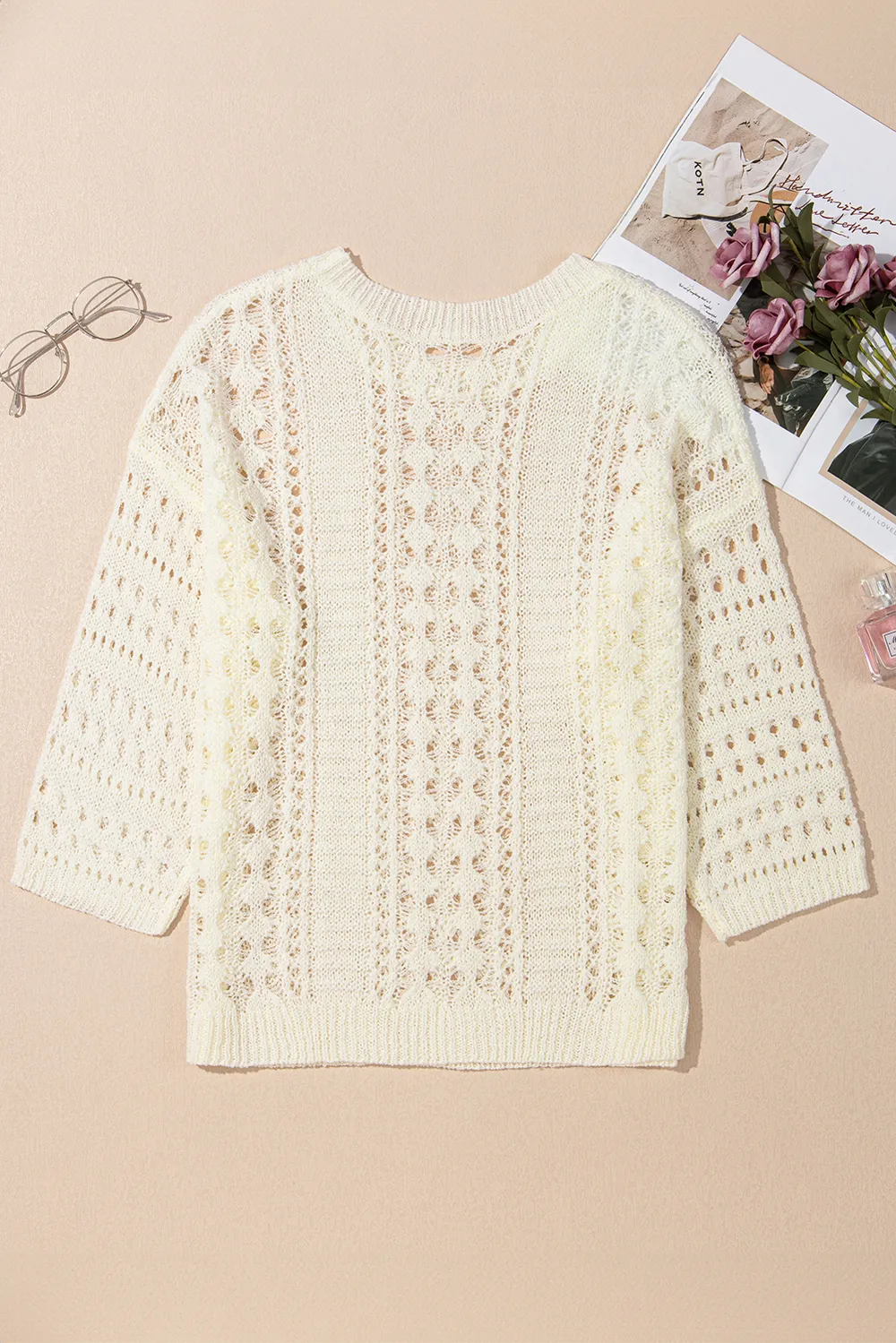 Hollow Out Drop Shoulder Sweater, image 3