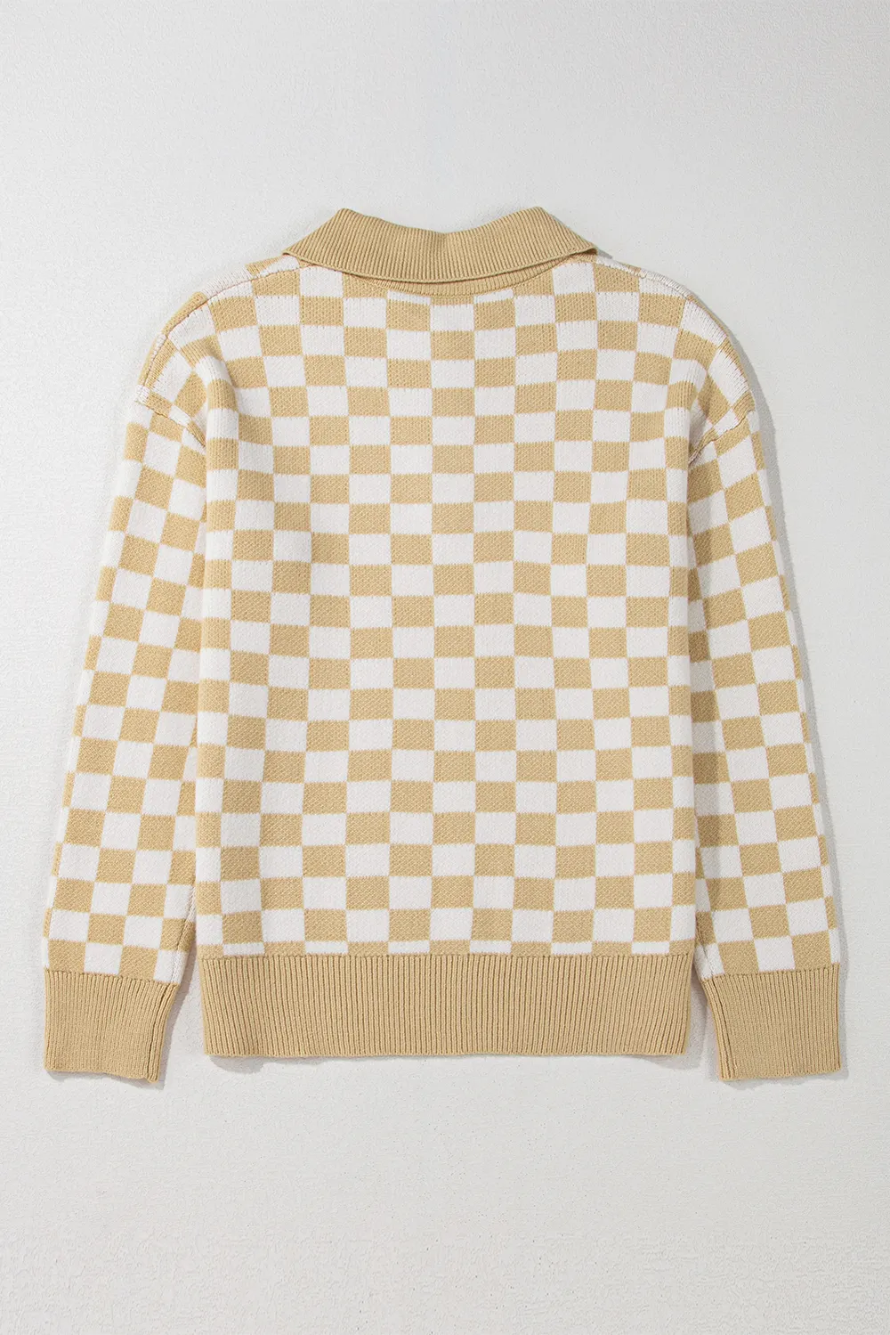 Checkered Collared Neck Long Sleeve Sweater, image 3