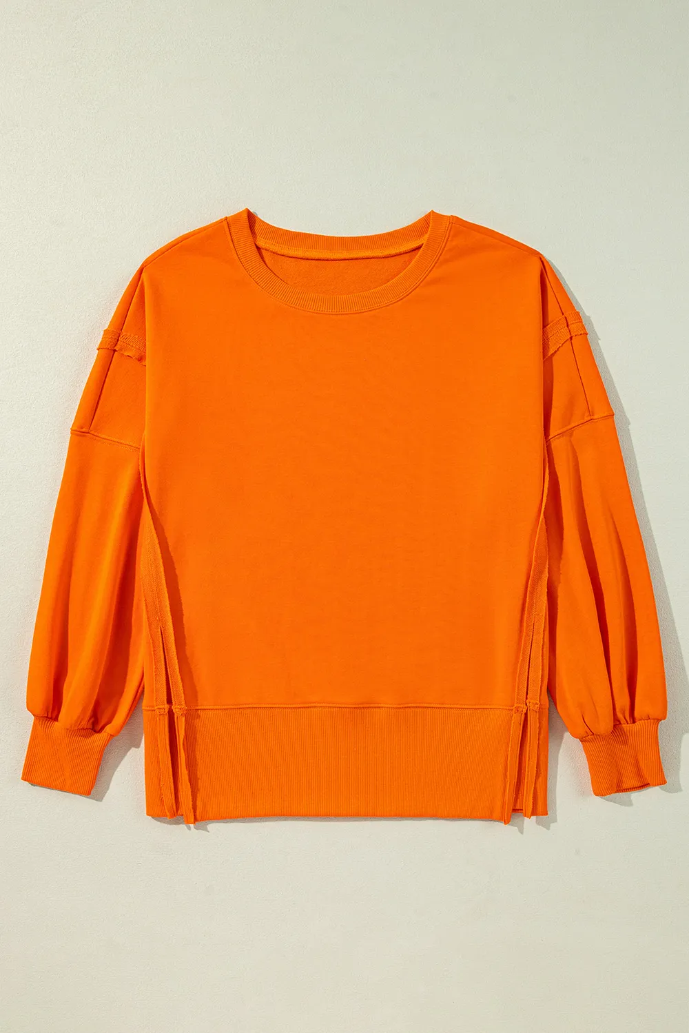 Side Slit Round Neck Long Sleeve Sweatshirt, image 7