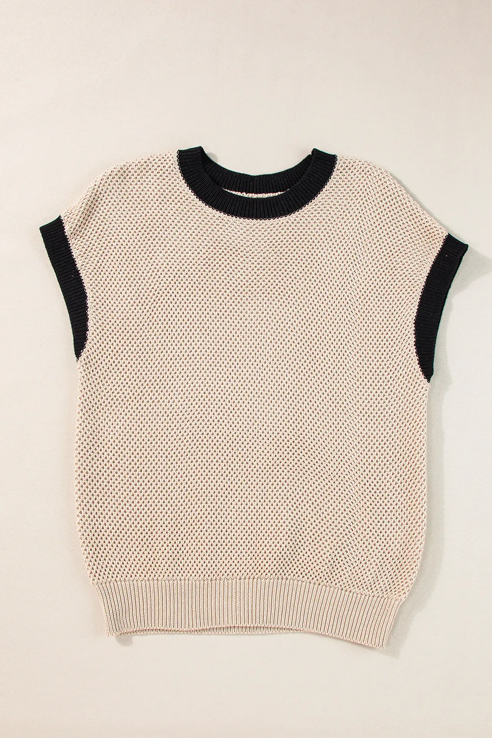 Contrast Trim Round Neck Cap Sleeve Knit Top, image 5