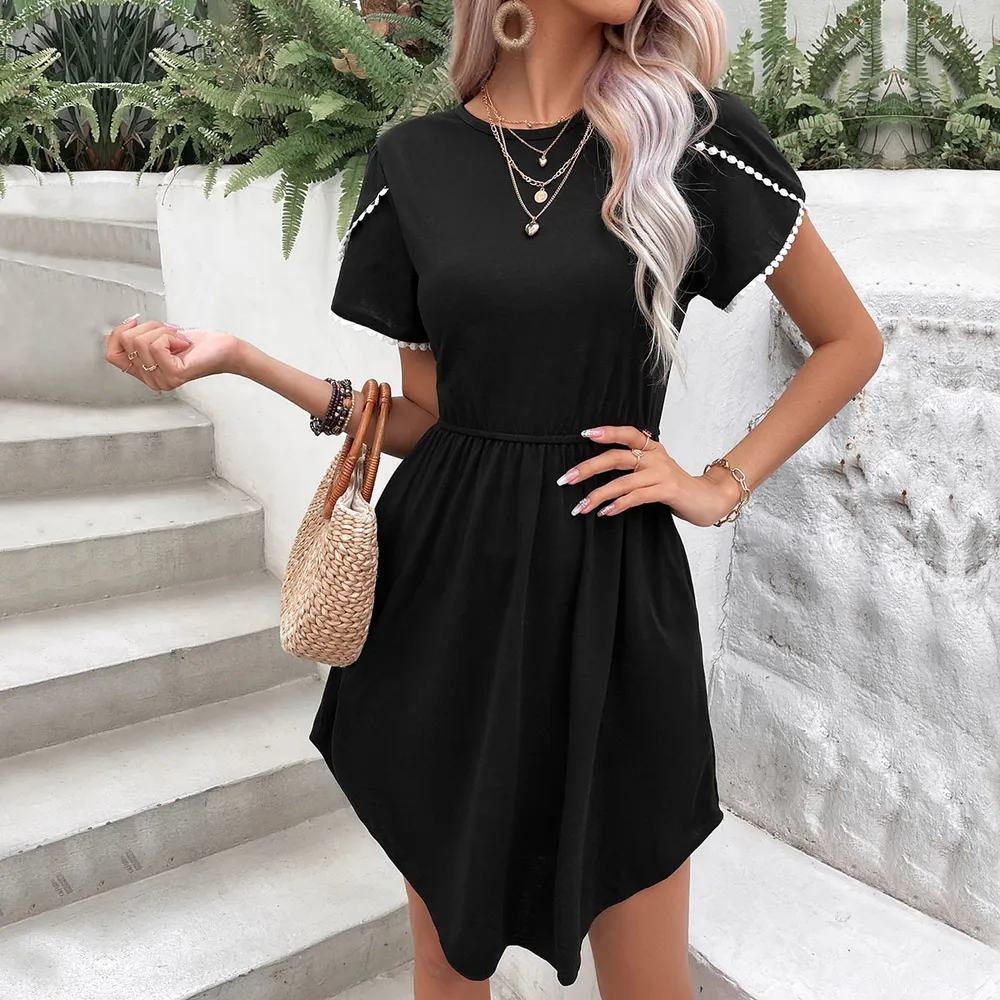 Round Neck Petal Sleeve Dress with Pockets, image 6
