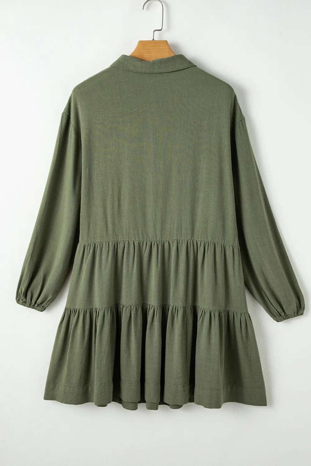 Tiered Collared Neck Balloon Sleeve Shirt Dress, image 6