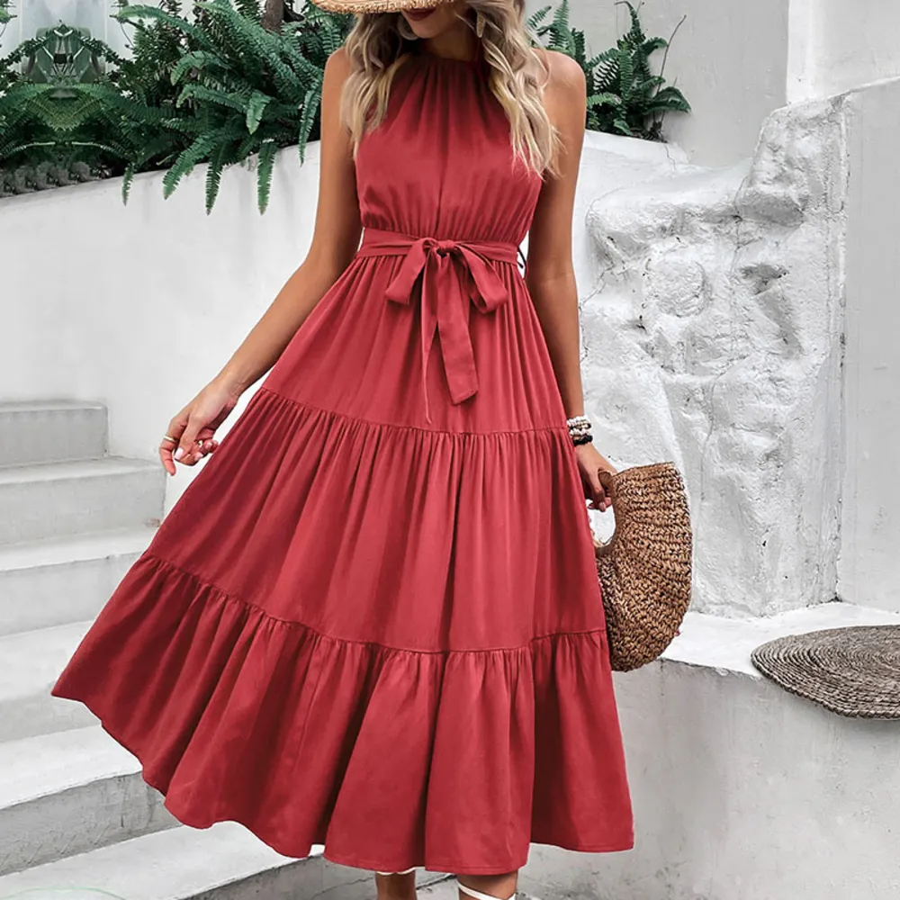 Tie Belt Tiered Midi Dress, image 4