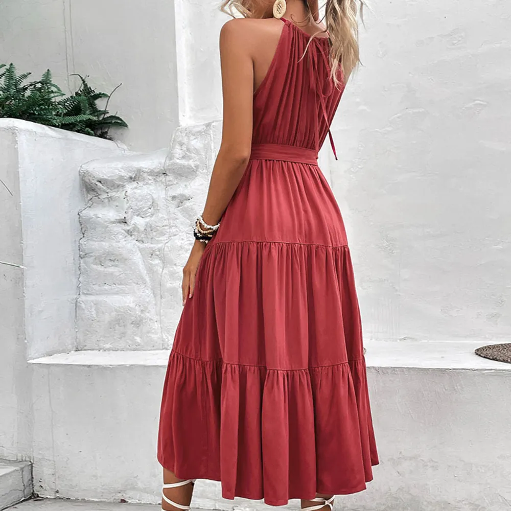 Tie Belt Tiered Midi Dress, image 5