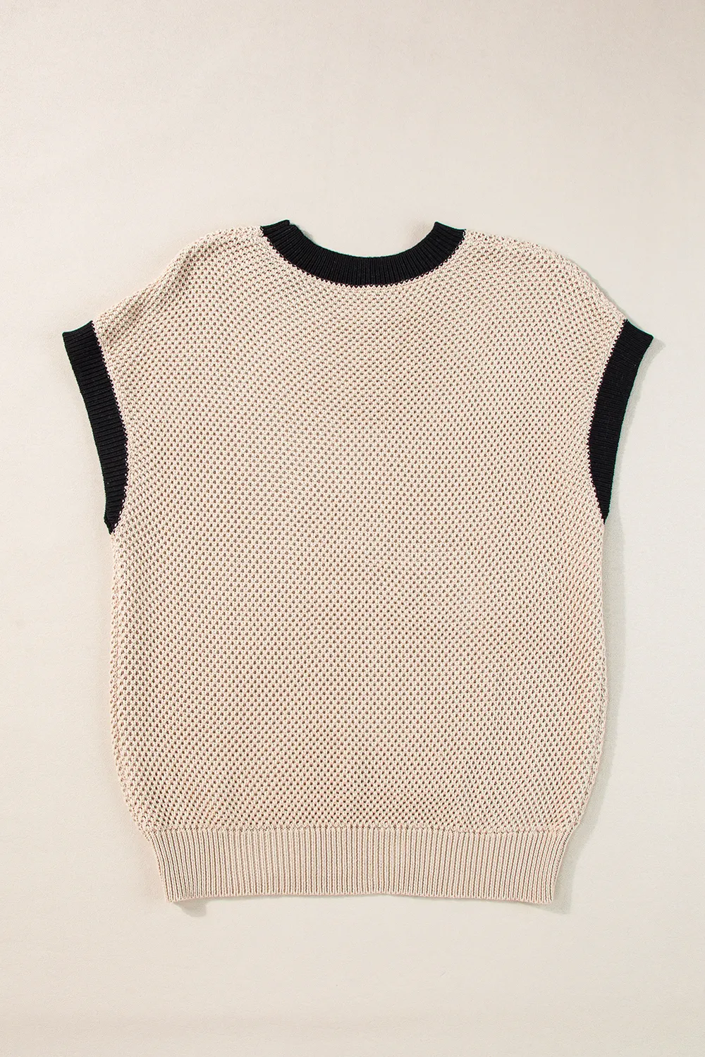 Contrast Trim Round Neck Cap Sleeve Knit Top, image 8
