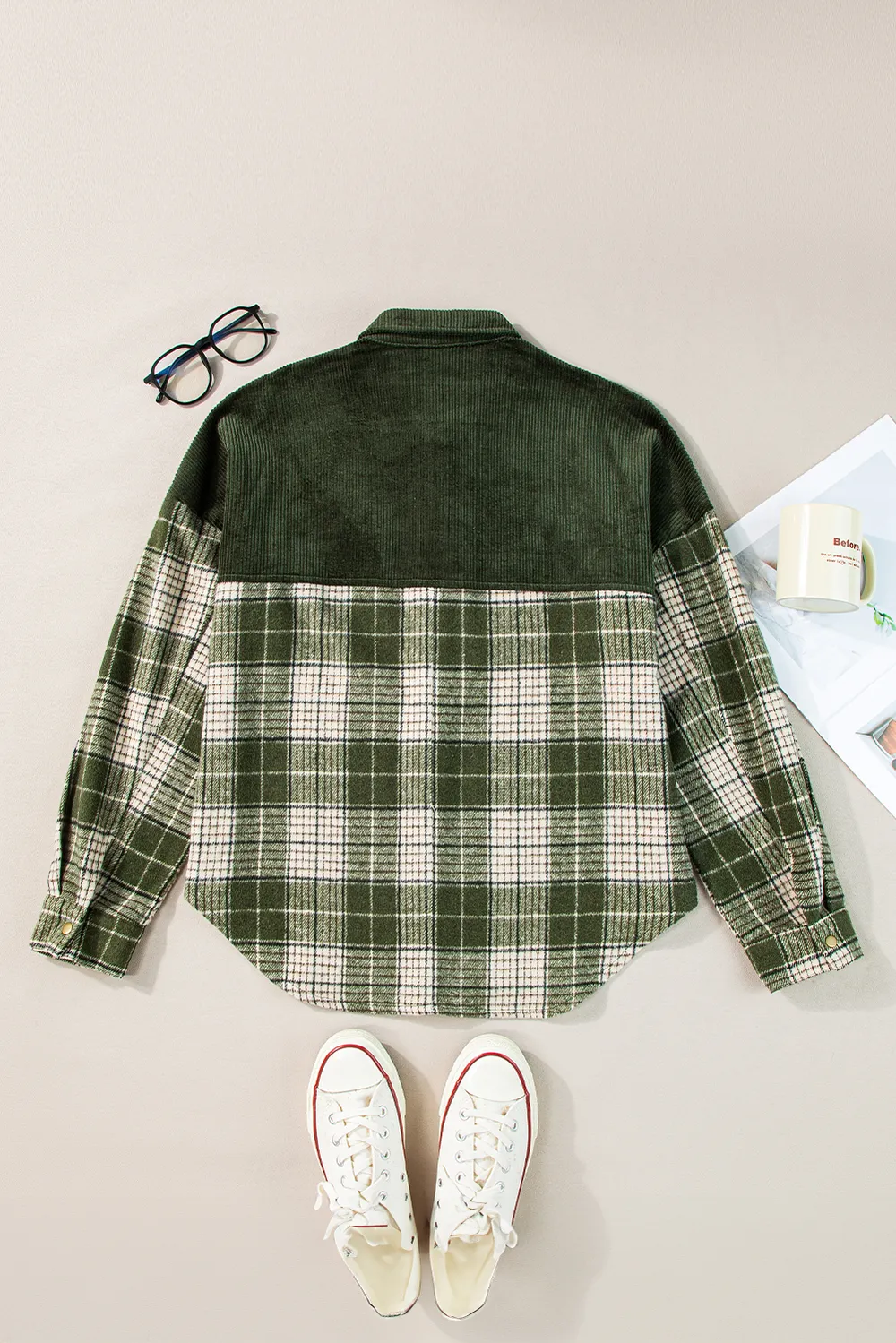 Snap Down Collared Neck Plaid Shacket, image 4