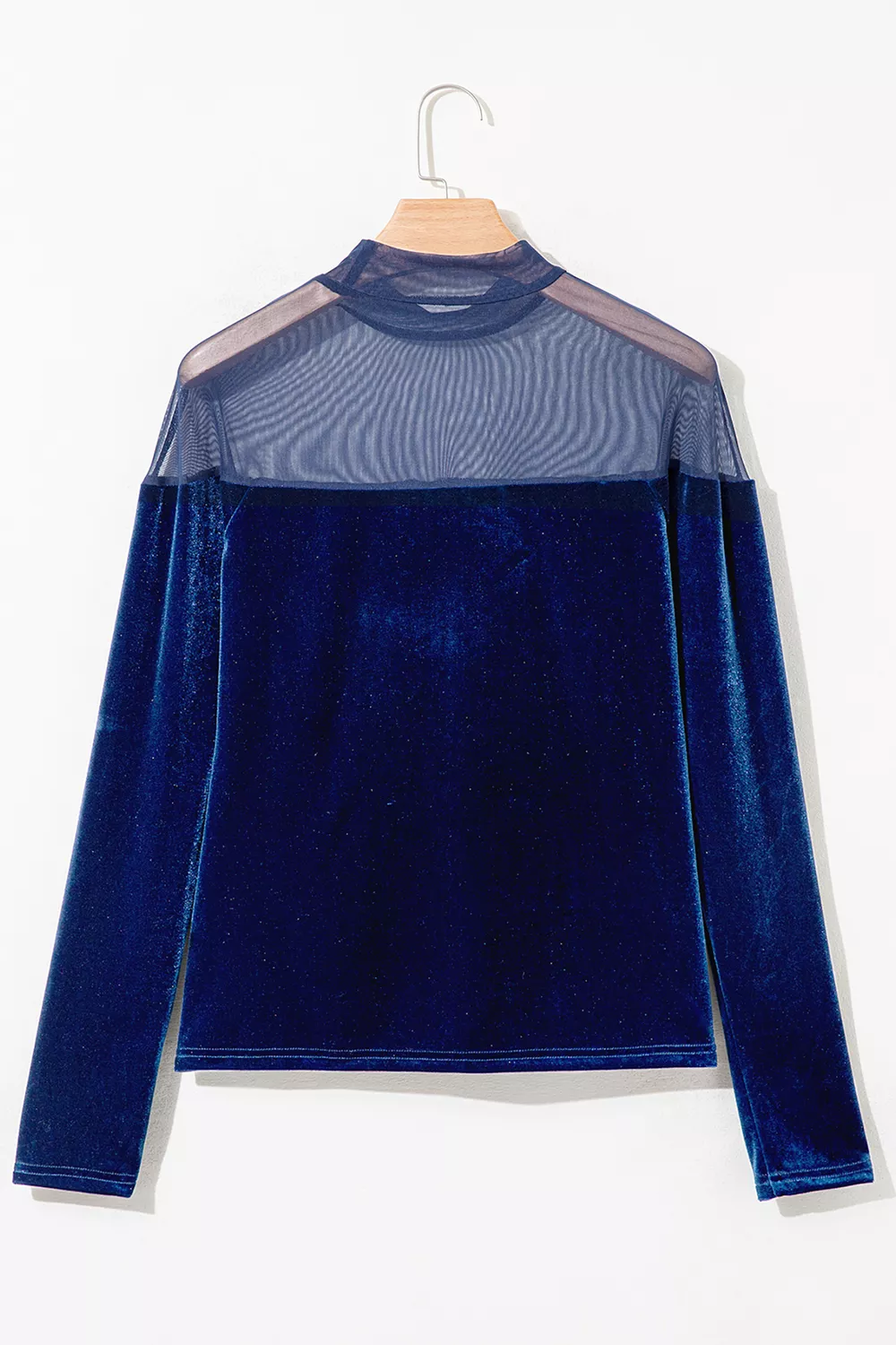 Velvet Long Sleeve Sheer Neck Patchwork Casual Top, image 6