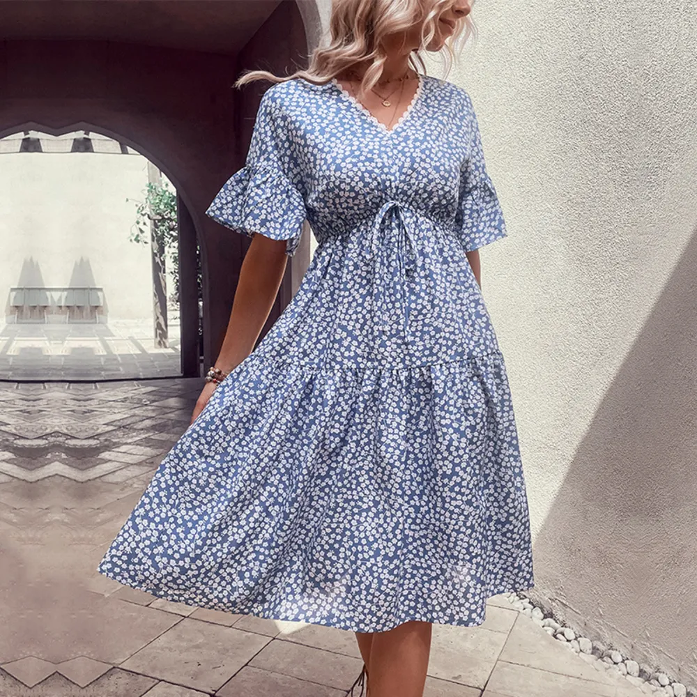 Floral Flounce Sleeve V-Neck Dress, image 2