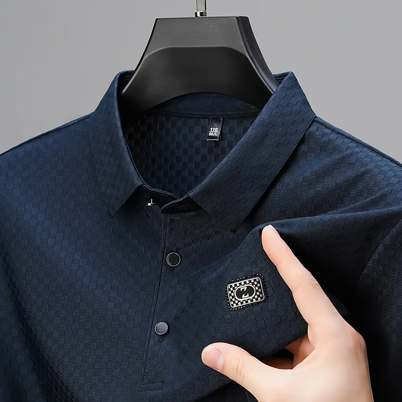Men's Plus Size Diamond Pattern Short Sleeve Polo Shirt, image 14