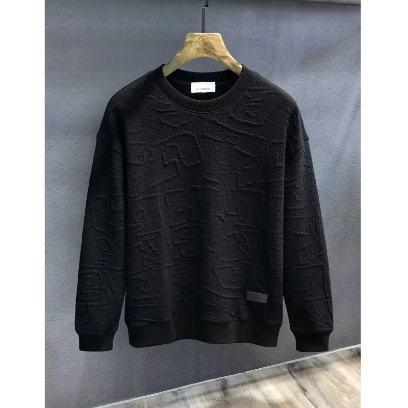Men's Plus Size Textured Round Neck Long Sleeve Sweatshirt