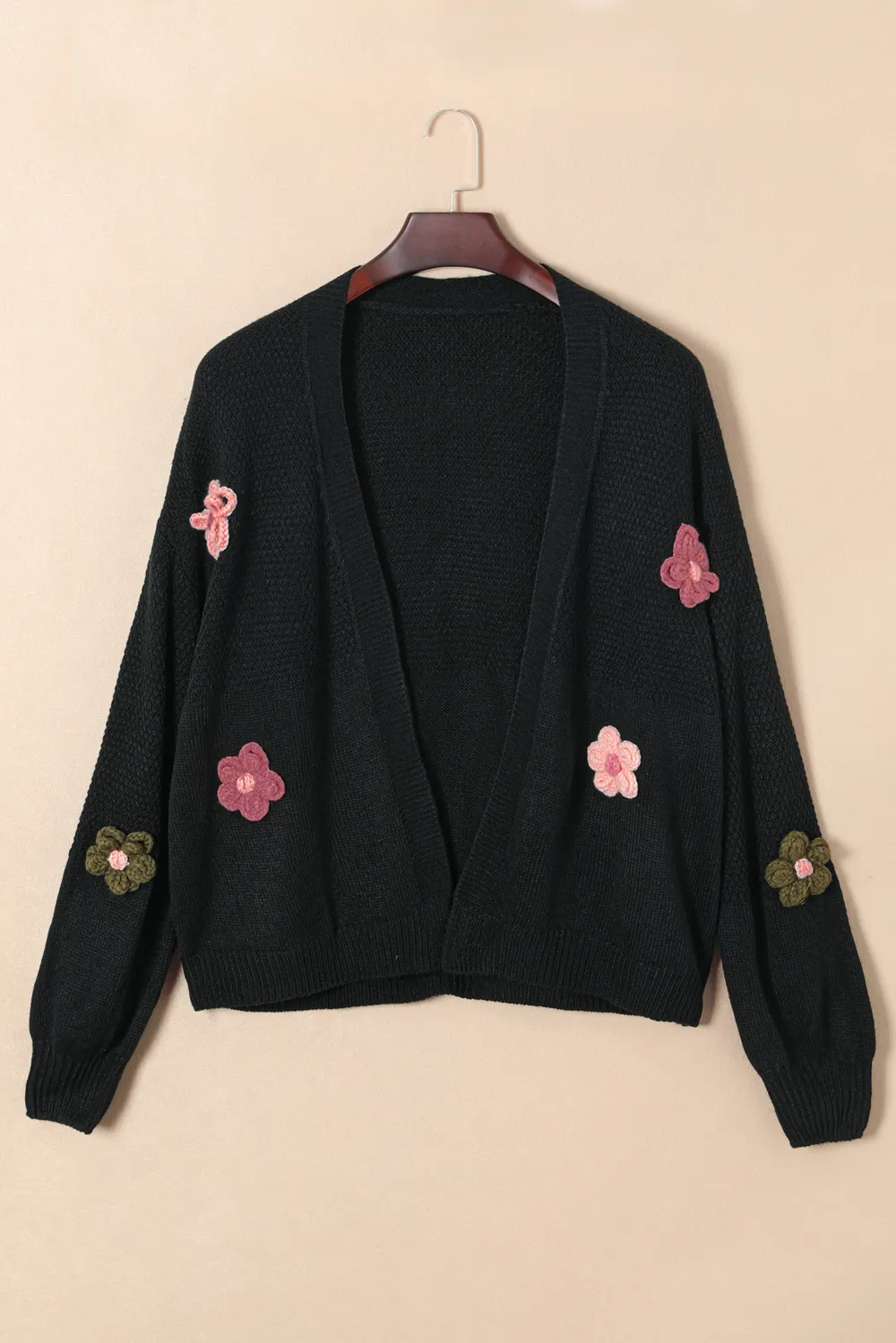 Floral Applique Drop Shoulder Open Front Cardigan, image 4