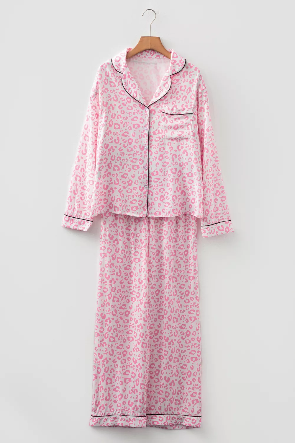 Leopard Print Button Up Top and Pants 2cps Pajama Set, image 4