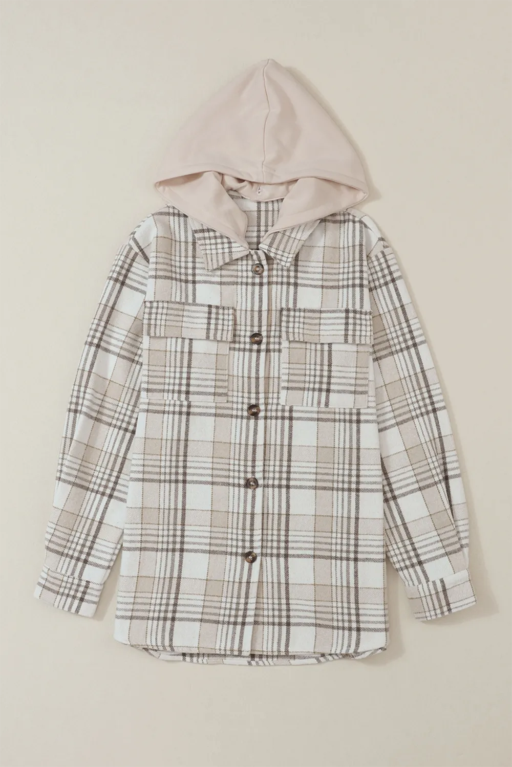 Plaid Removable Hood Button Up Shacket, image 5