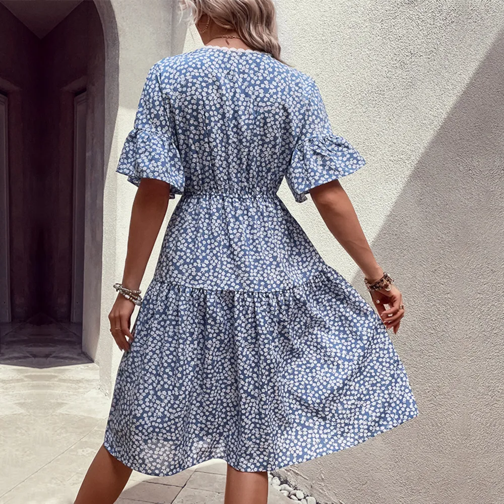 Floral Flounce Sleeve V-Neck Dress, image 3