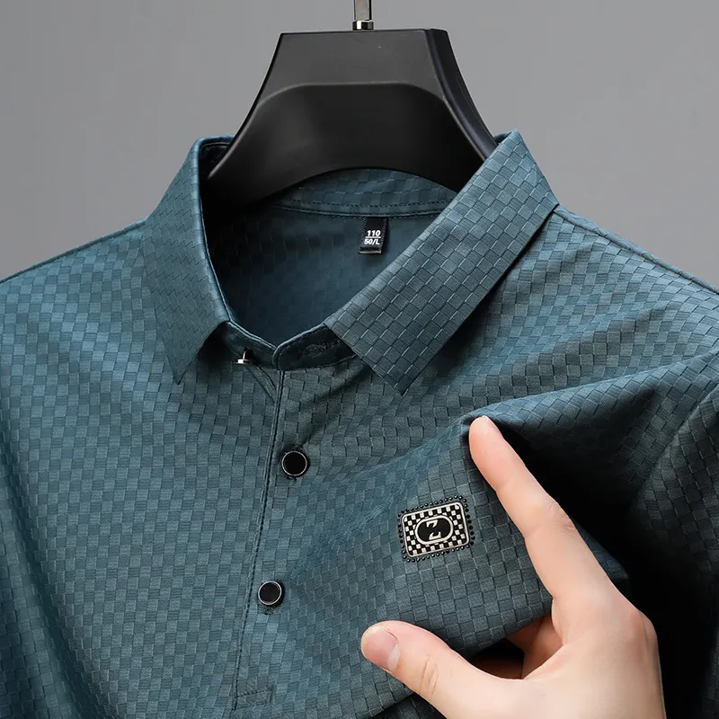 Men's Plus Size Diamond Pattern Short Sleeve Polo Shirt, image 11