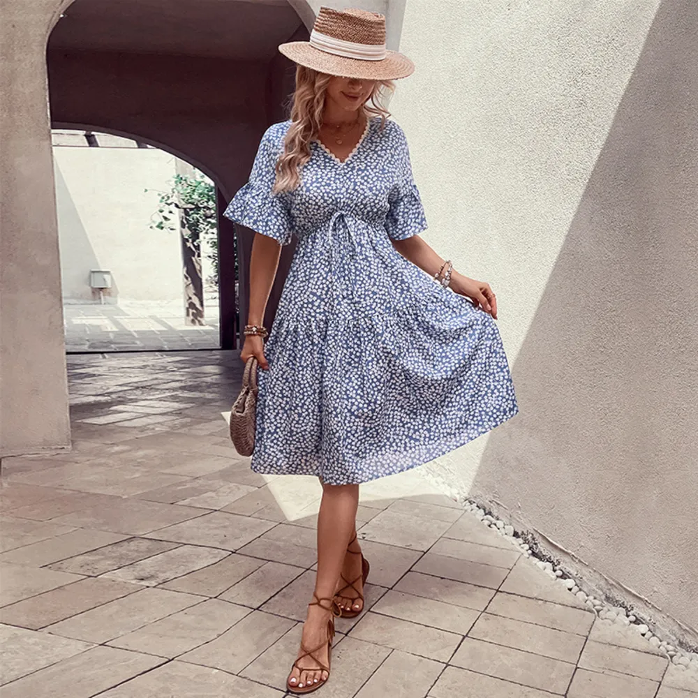 Floral Flounce Sleeve V-Neck Dress, image 6