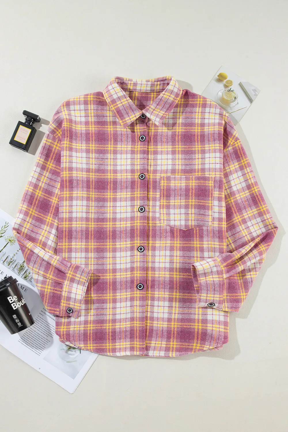 Plaid Collared Neck Button Up Shacket, image 6