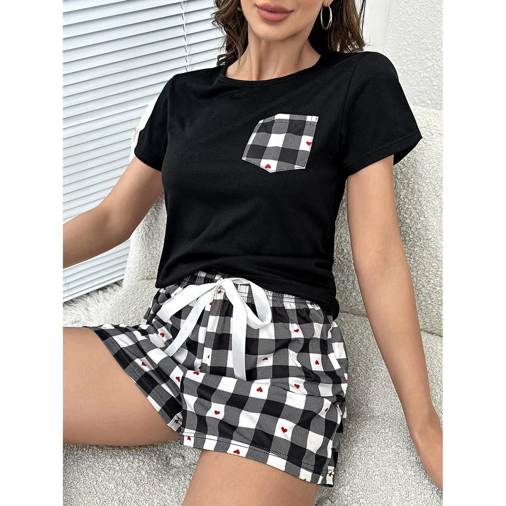 Plaid Heart Top and Shorts Lounge Set, image 5