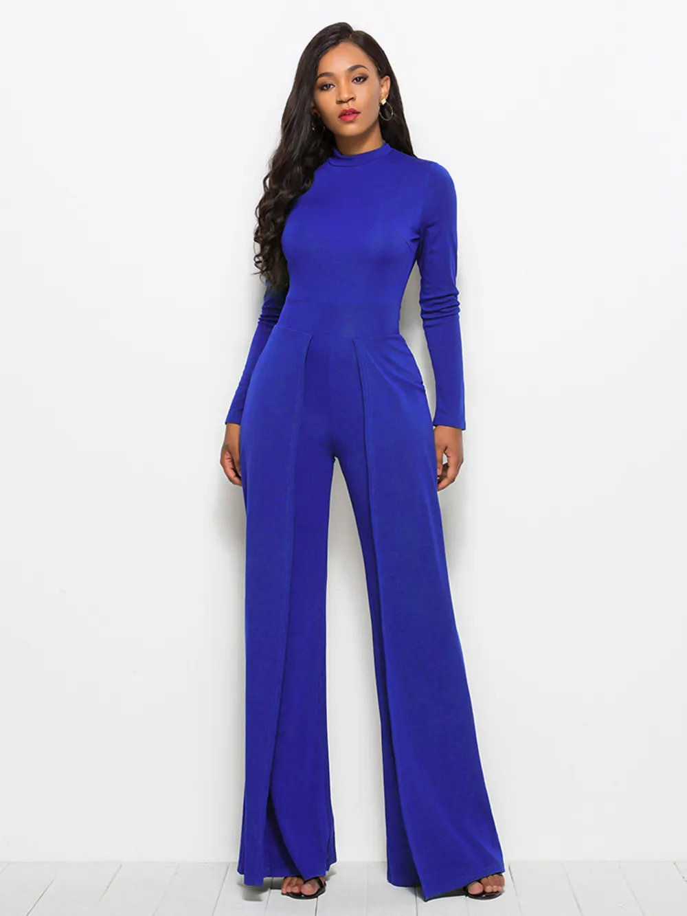 Long Sleeve Mock Neck Wide Leg Jumpsuit, image 12