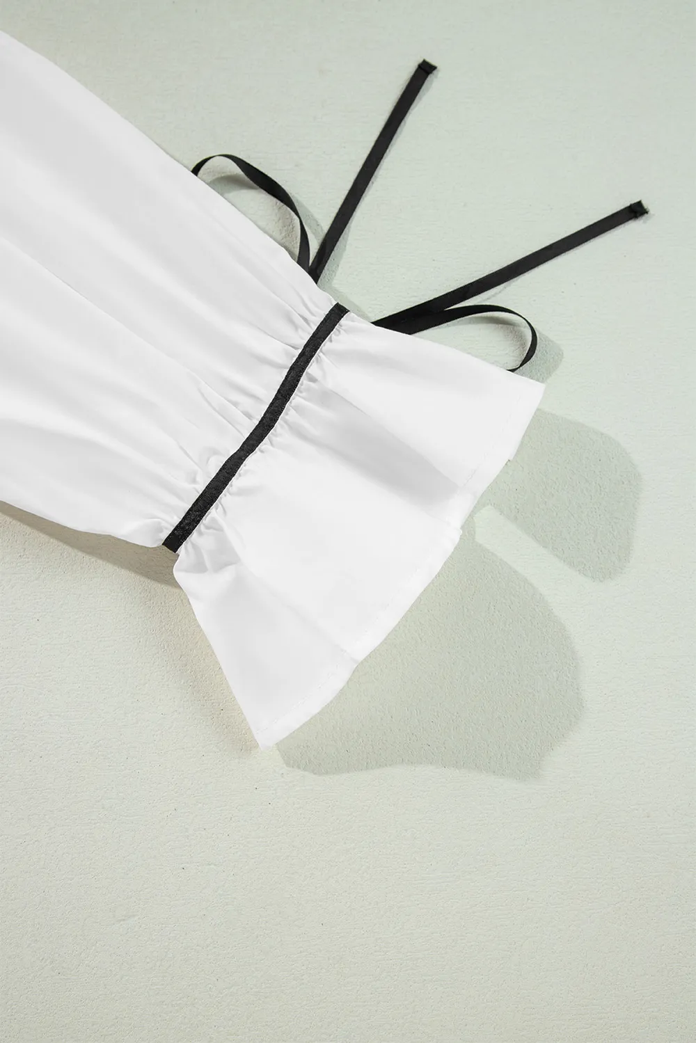 Ribbon Bowtie Collared Neck Flounce Sleeve Shirt, image 5