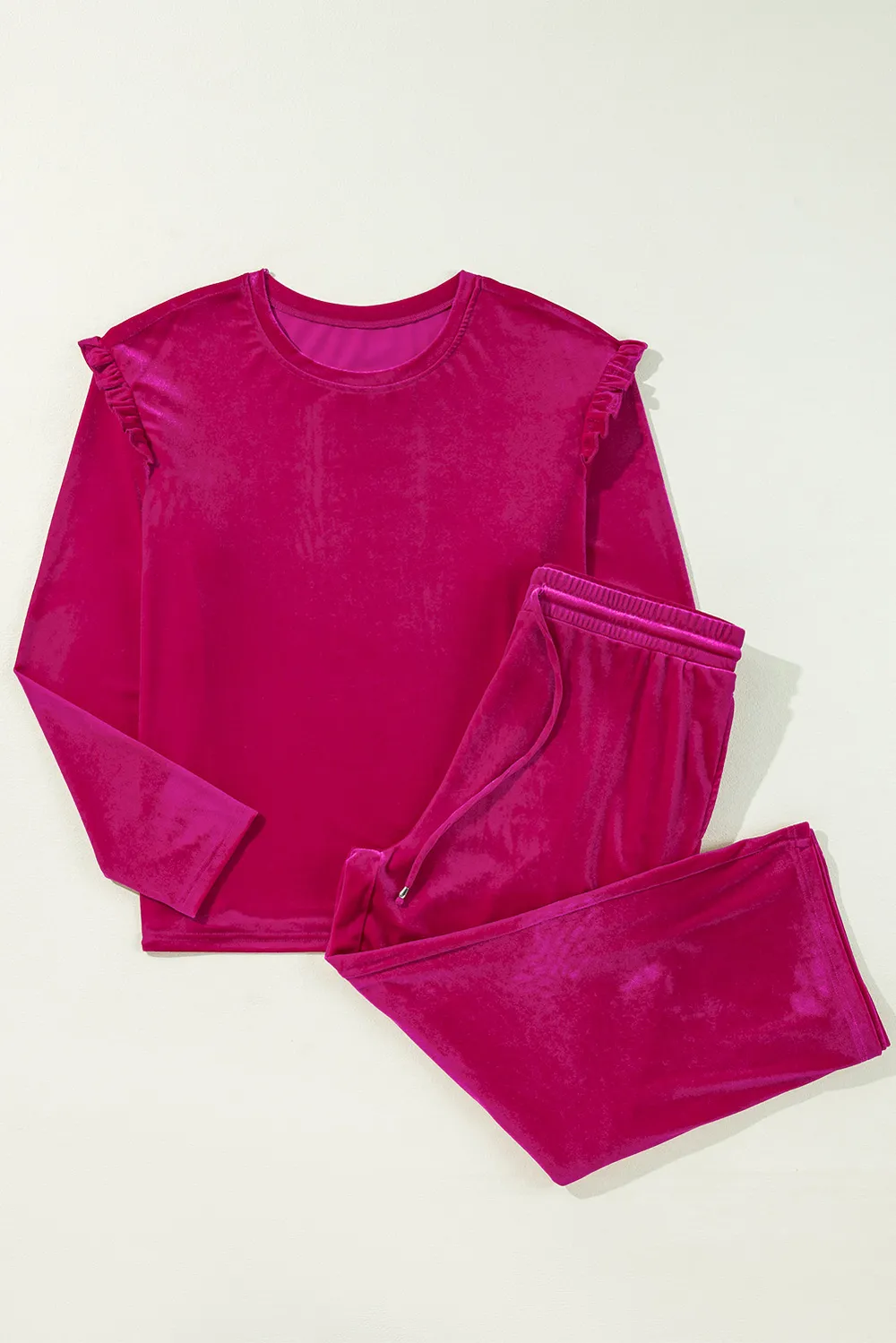 Frill Round Neck Long Sleeve Top and Pants Set, image 10