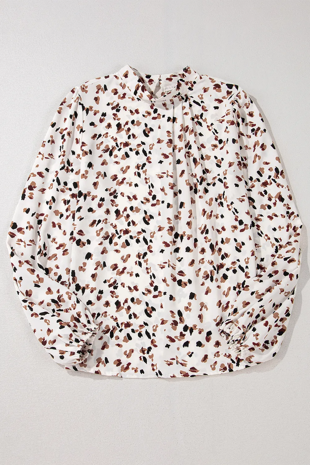 Printed Mock Neck Balloon Sleeve Blouse, image 9