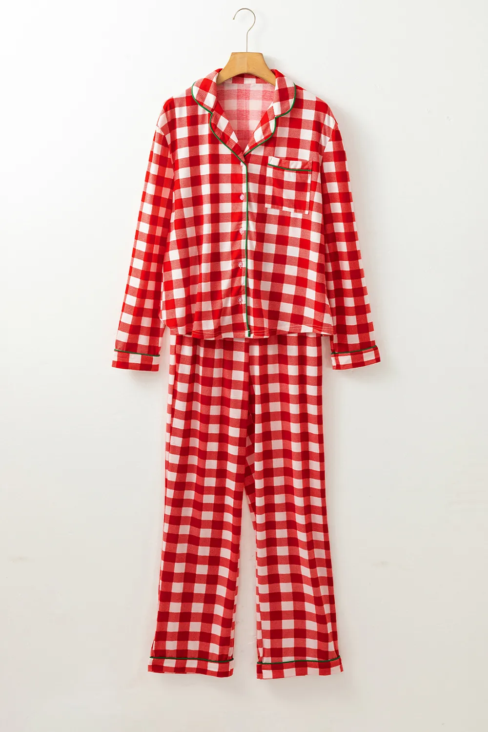 Plaid Collared Neck Long Sleeve Top and Pants Set, image 3