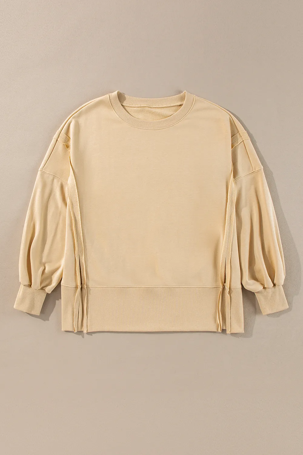 Side Slit Round Neck Long Sleeve Sweatshirt, image 11