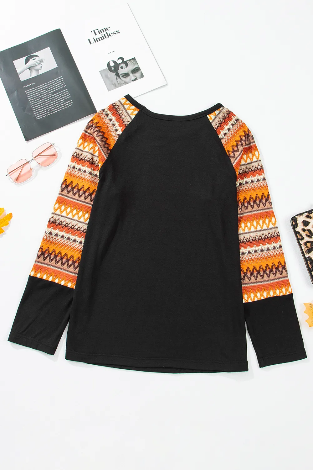Printed Round Neck Raglan Sleeve Blouse, image 3