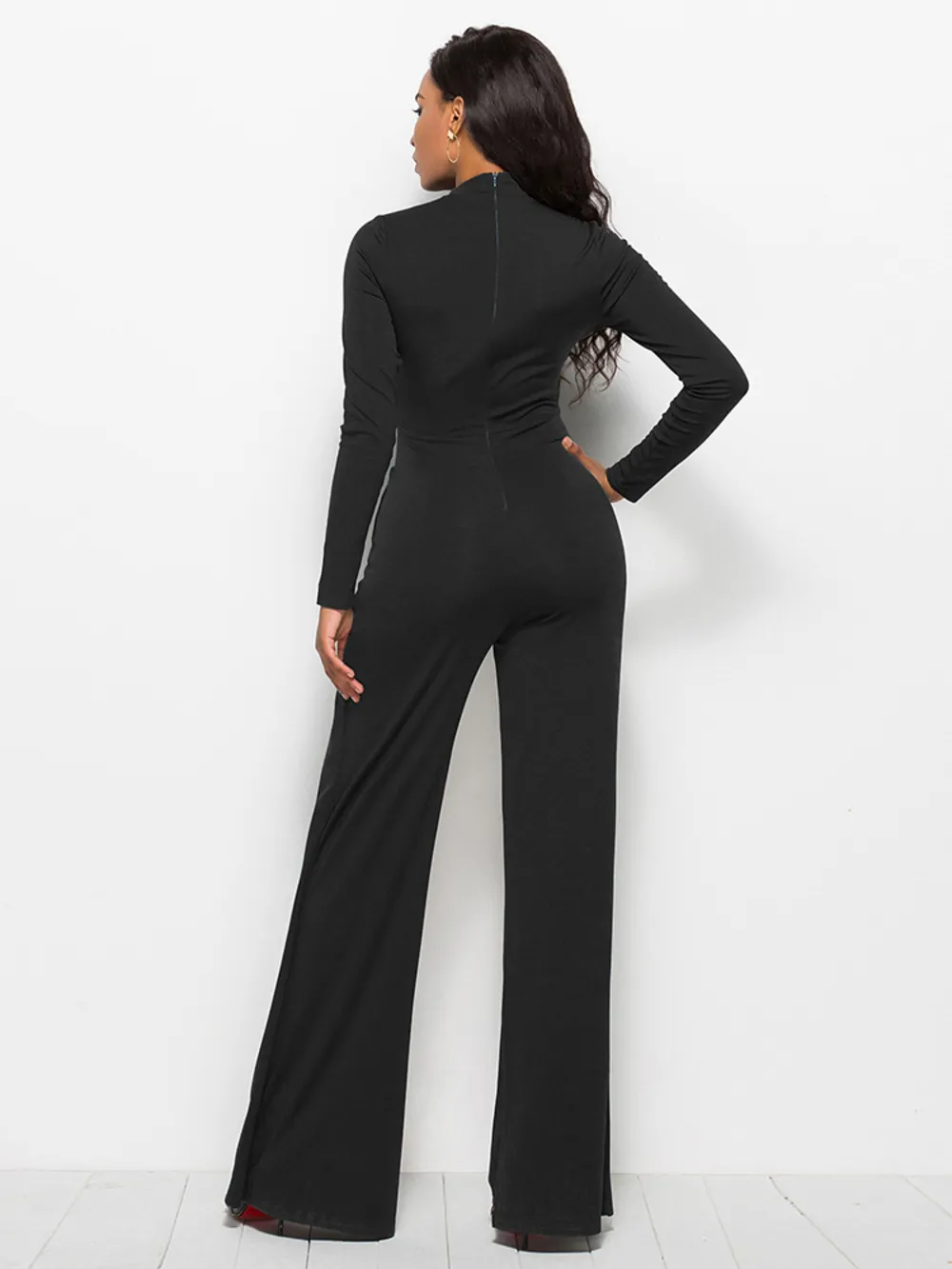 Long Sleeve Mock Neck Wide Leg Jumpsuit, image 13