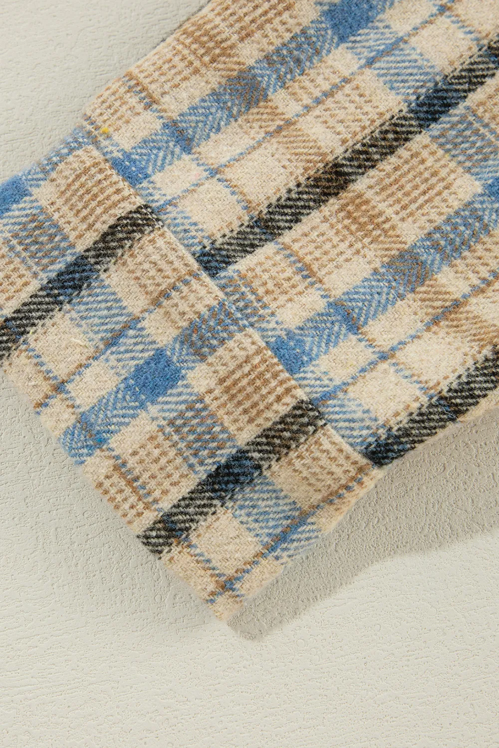 Drawstring Waffle Knit Patchwork Hooded Plaid Shacket, image 11