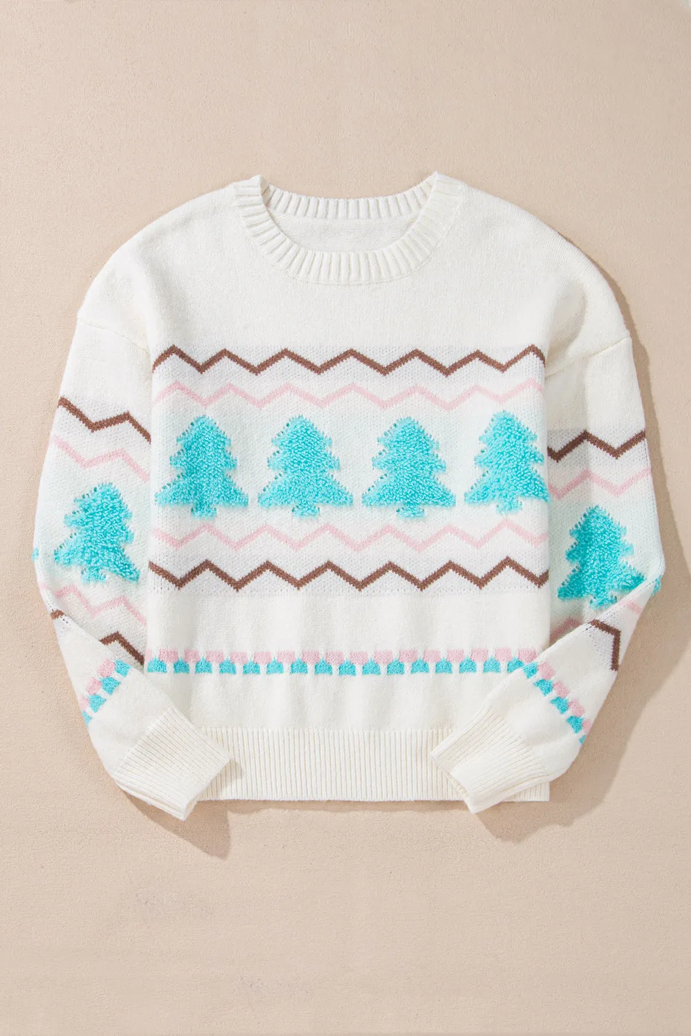 Christmas Tree Ribbed Hem Dropped Shoulder Sweater, image 9