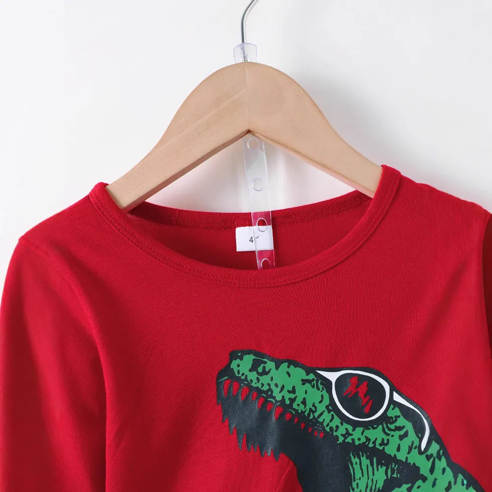 Dinosaur Round Neck Long Sleeve Top and Distressed Pants Set, image 3