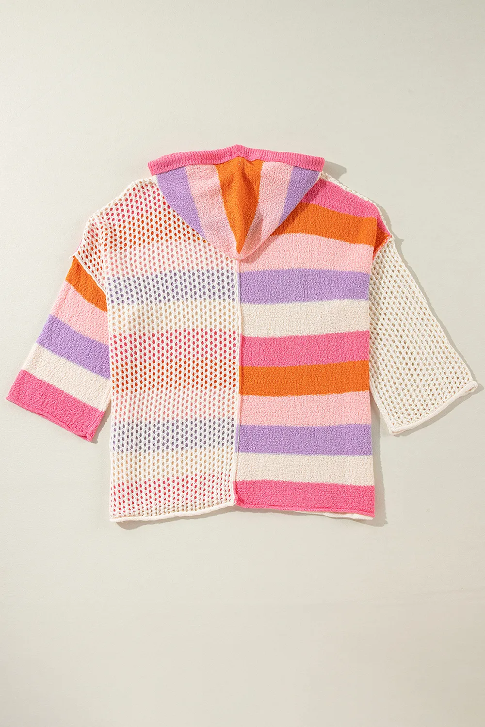 Openwork Color Block Hooded Sweater, image 4